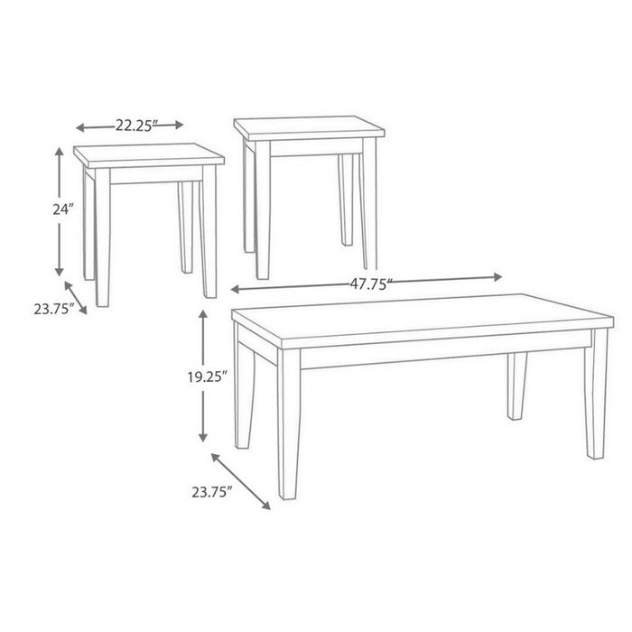 Rustic Style Faux Marble Top Table Set with Tapered Wooden Legs, Set of Three, Brown