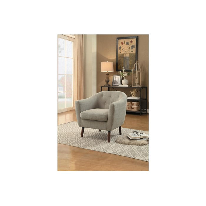 Contemporary Button Tufted Polyester Upholstered Wooden Accent Chair with Curved Back, Beige