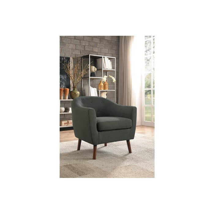 Polyester Upholstered Wooden Accent Chair with Curved Back and Splayed Legs, Grey