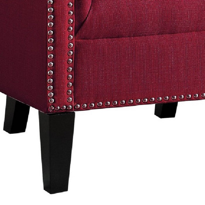 Transitional Polyester Upholstered Button Tufted Accent Chair with Nail Head Trim, Red