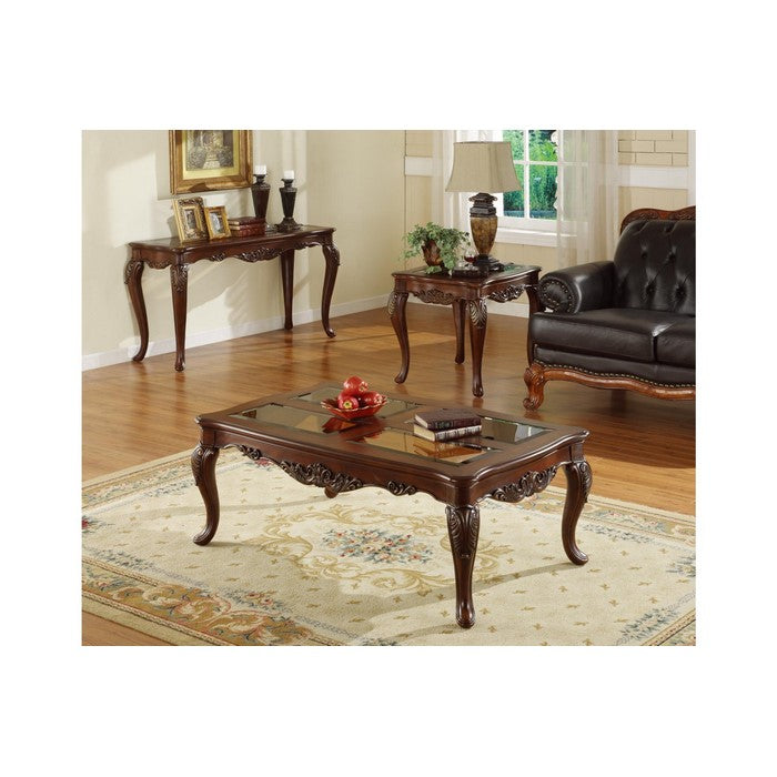 Traditional Style Wooden Coffee Table with Smoked Glass, Brown
