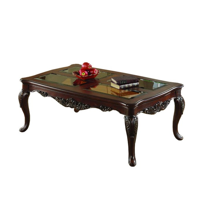 Traditional Style Wooden Coffee Table with Smoked Glass, Brown