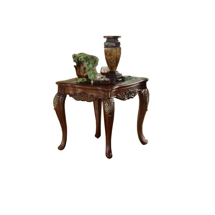 Traditional Style Wooden End Table with Leaf Motif and Cabriole Legs, Brown