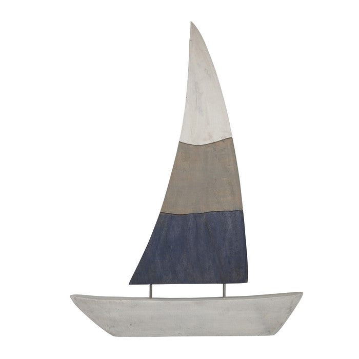 Nautical Charmed Mango Wood SailboatDecor with Right Side Mainsail, Multicolor