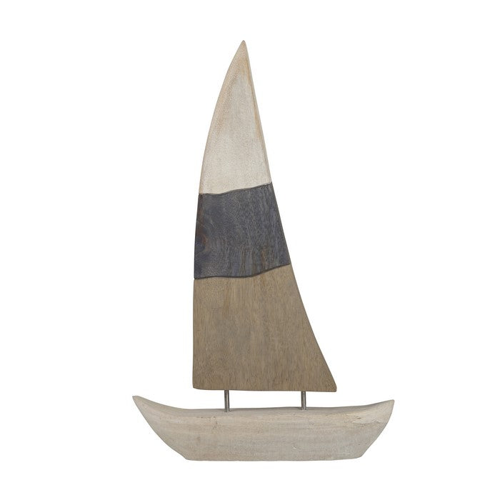 Nautical Charmed Mango Wood SailboatDecor with Left Side Mainsail, Multicolor