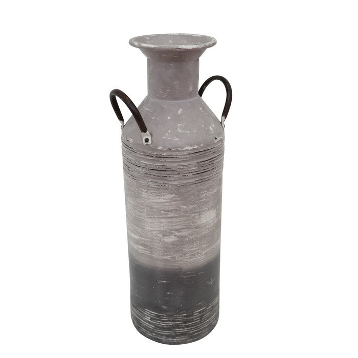 Industrial Style Metal Milk Can with Two Handles, Large, Gray and Black
