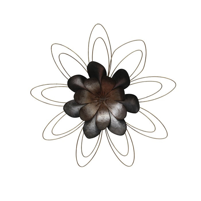 decorative Rustic Finish Metal Flower WallDecor, Large, Gray
