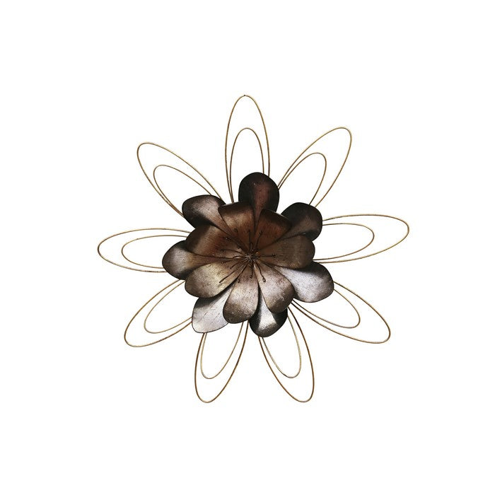 decorative Rustic Finish Metal Flower WallDecor, Small, Gray
