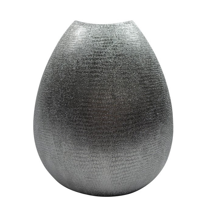 decorative Ceramic Vase with Textured Pattern, Silver
