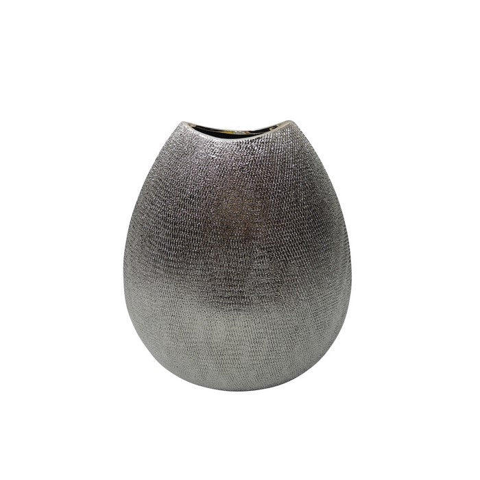 decorative Ceramic Vase with Textured Pattern, Champagne Silver