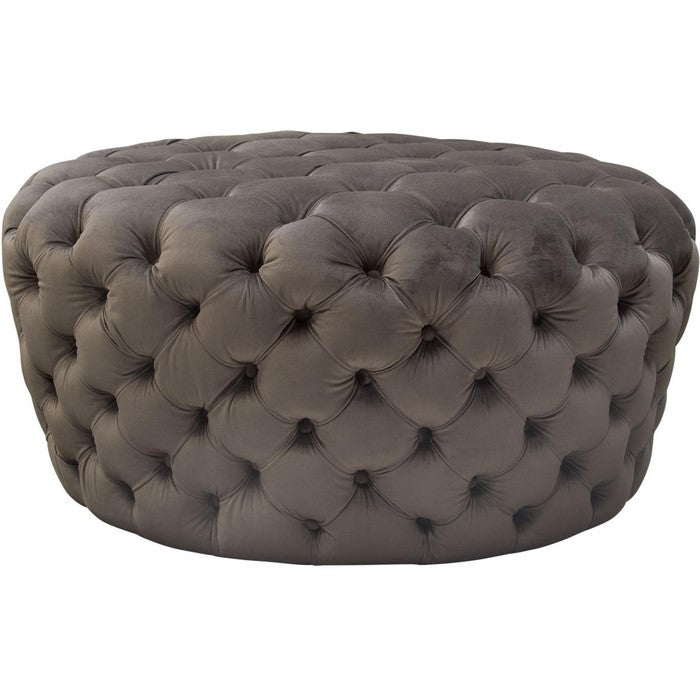 Velvet Upholstered Button Tufted Round Accent Ottoman, Dusk Gray