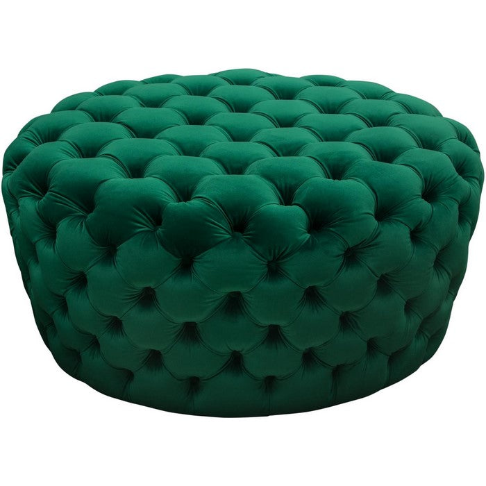 Velvet Upholstered Button Tufted Round Accent Ottoman, Green