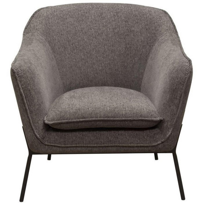 Polyester Upholstered Accent Chair with Splayed Metal Legs  and Slope Armrests, Gray
