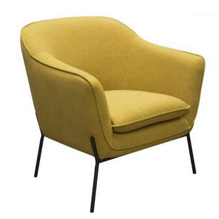 Polyester Upholstered Accent Chair with Splayed Metal Legs  and Slope Armrests, Yellow  and Black