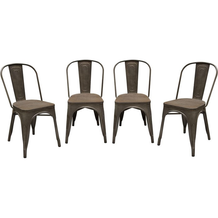 Bamboo Seat Dining Chair with Metal Frame, Brown, Set  of Four