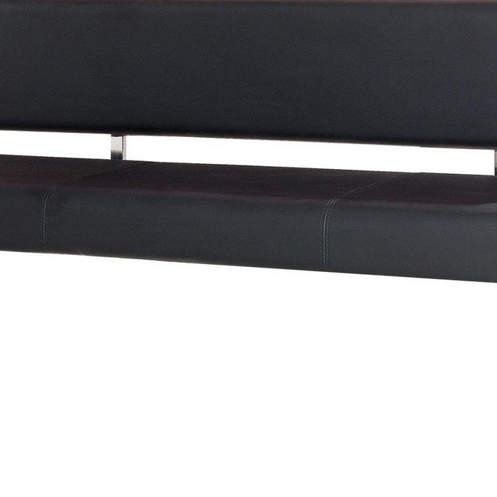 Bonded Leather Upholstered Bench with Stainless Steel Frame, Black  and Silver