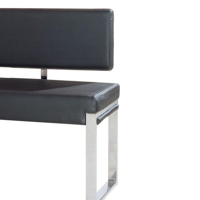Bonded Leather Upholstered Bench with Stainless Steel Frame, Black  and Silver