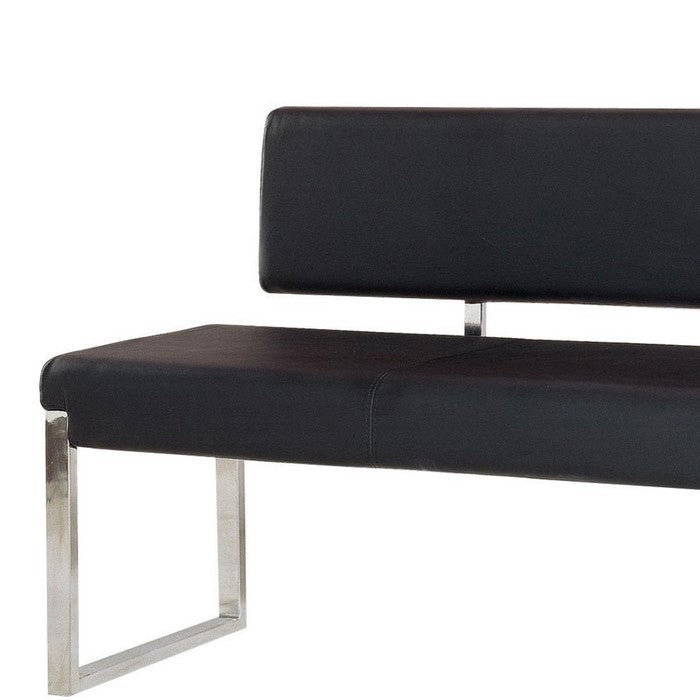Bonded Leather Upholstered Bench with Stainless Steel Frame, Black  and Silver