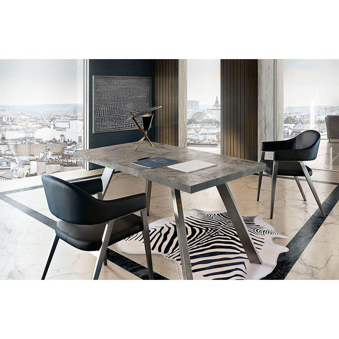 Leatherette Accent Chair with Stainless Steel Tapered Feet, Black and Silver, Pack of Two