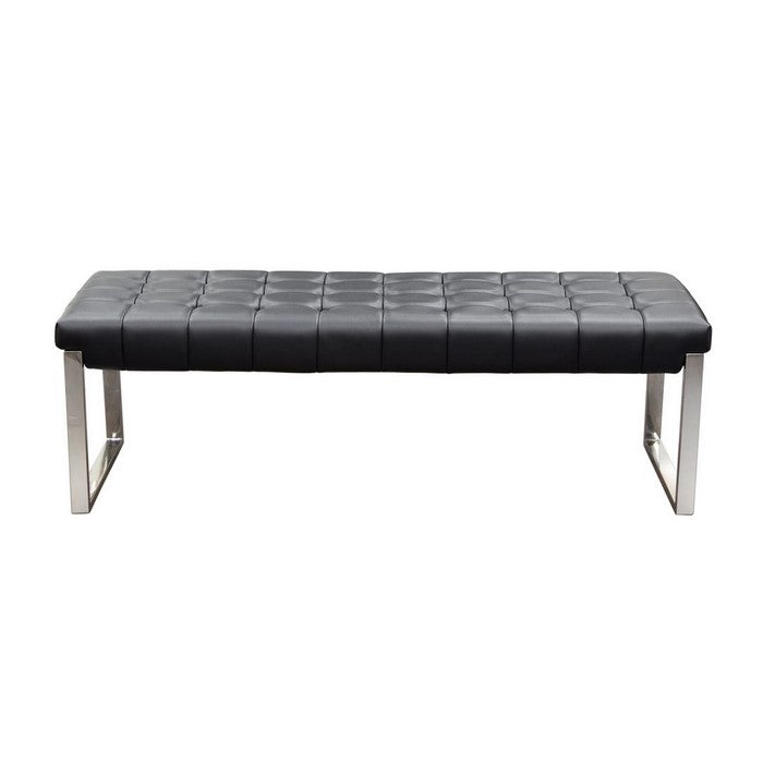 Leatherette Upholstered Tufted Backless Bench with Stainless Steel Base, Black and Silver