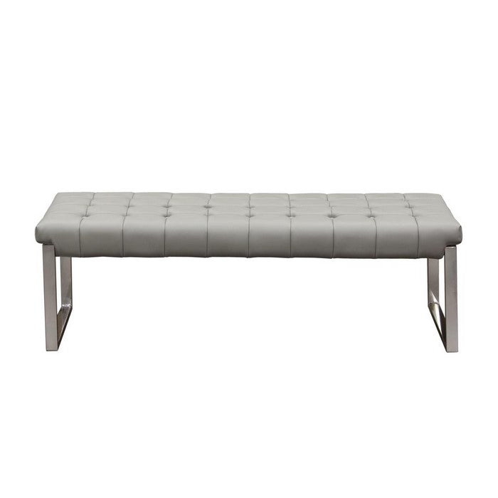 Leatherette Upholstered Tufted Backless Bench with Stainless Steel Base, Gray and Silver