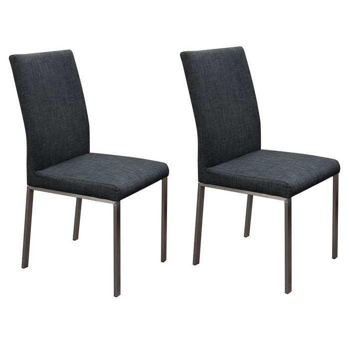 Fabric Upholstered Metal Dining Side Chairs with Back Handle, Gray and Silver, Pack of Two