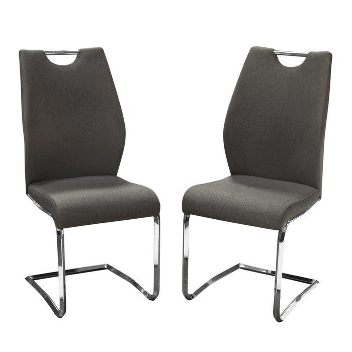 Fabric Upholstered Metal Dining Side Chairs with Handle, Gray and Silver, Pack of Two