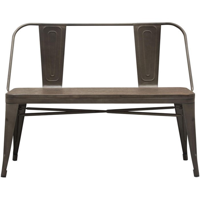 Industrial Style Metal Dining Side Bench with Bamboo Wood Seat, Brown