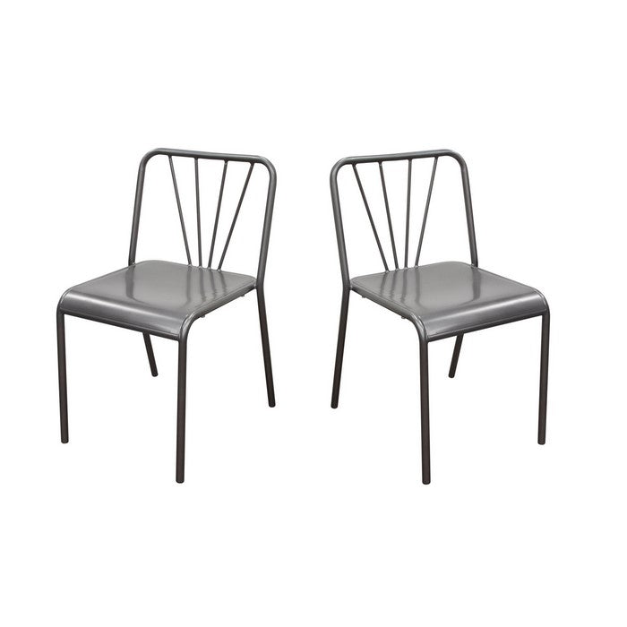 Vintage Style Metal Dining Chairs with Slat Style Back, Gray, Pack of Two