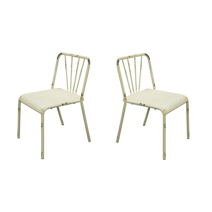 Vintage Style Metal Dining Chairs with Slat Style Back, Antique White, Pack of Two
