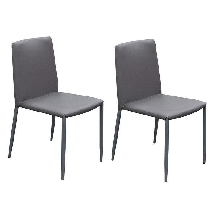 Modern Style Leatherette Upholstered Dining Chairs with Metal Tapered Legs, Gray