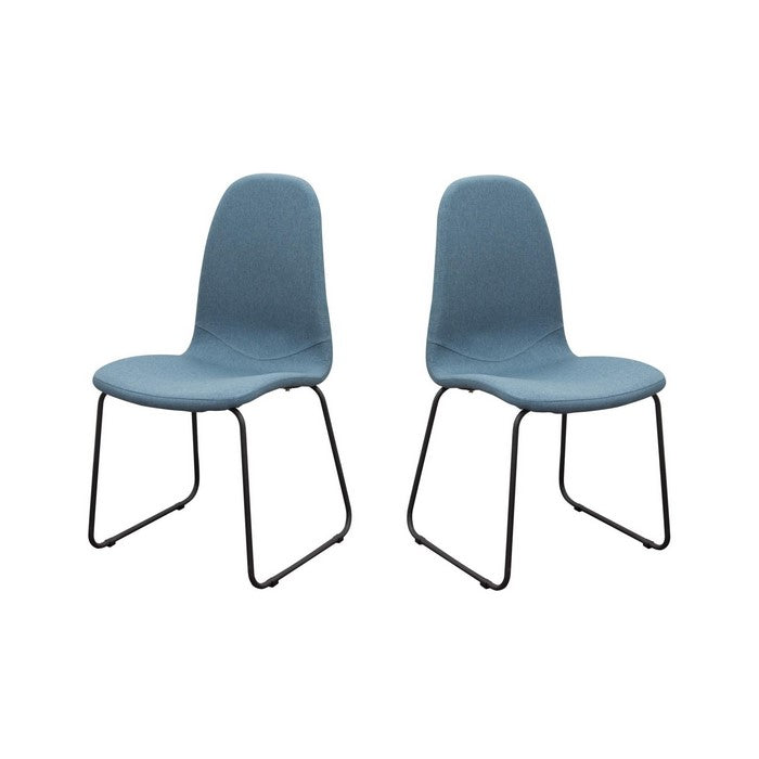 Fabric Upholstered Dining Side Chairs with Metal Sled Legs, Set of Two, Blue and Black