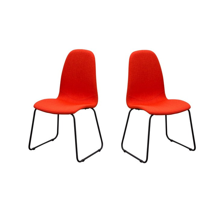 Fabric Upholstered Dining Side Chairs with Metal Sled Legs, Set of Two, Red and Black