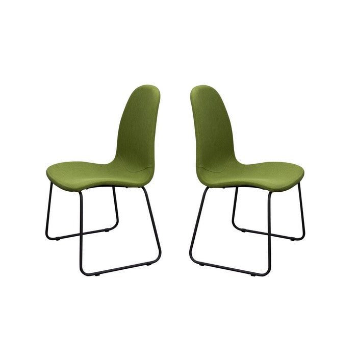 Fabric Upholstered Dining Side Chairs with Metal Sled Legs, Set of Two, Green and Black