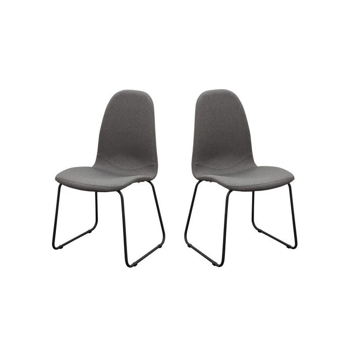 Fabric Upholstered Dining Side Chairs with Metal Sled Legs, Set of Two, Gray and Black