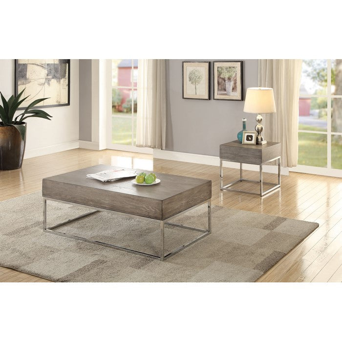 18 Inch Coffee Table with Metal Tubular Base, Silver and Gray