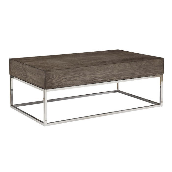 18 Inch Coffee Table with Metal Tubular Base, Silver and Gray