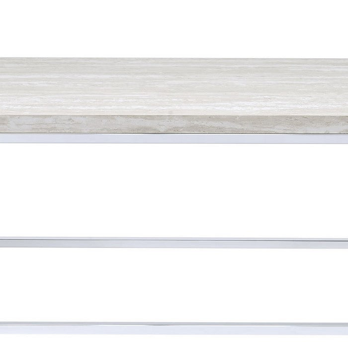 Wooden Rectangular Coffee Table with Metal Open Base, Silver