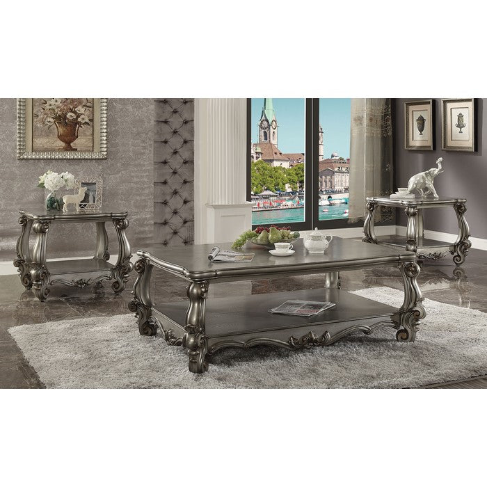 21 Inch Wooden Top Coffee Table with Scrolled Legs, Gray