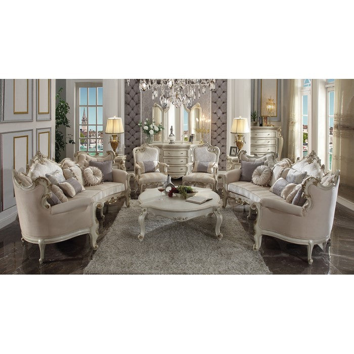Vintage Style Wooden Coffee Table with Scrolled Apron and Cabriole Legs, Pearl White