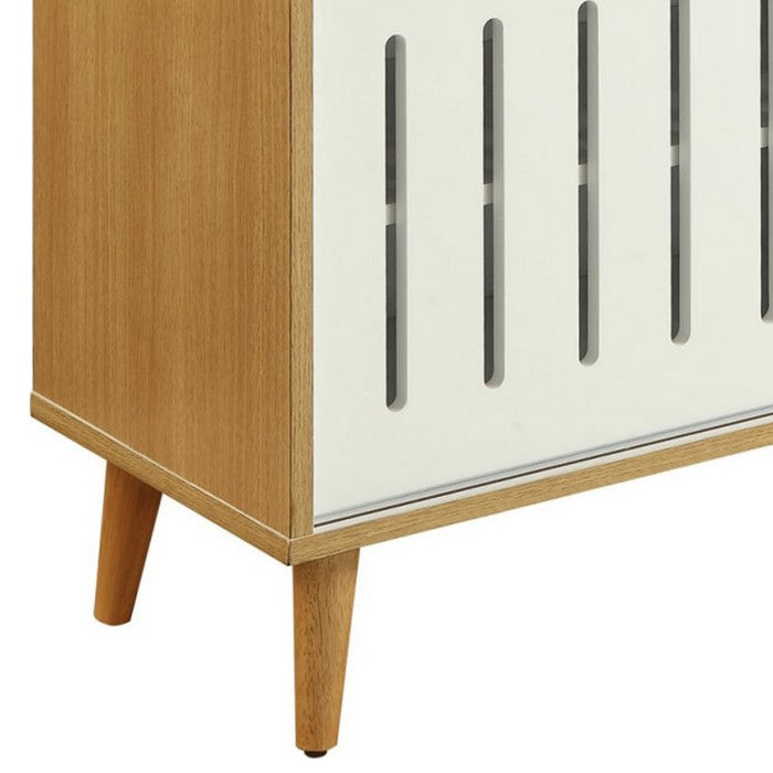 Rectangle Console Table with 2 Sliding Doors, Brown and White