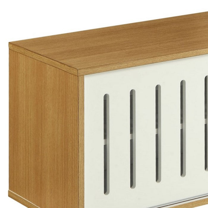 Rectangle Console Table with 2 Sliding Doors, Brown and White