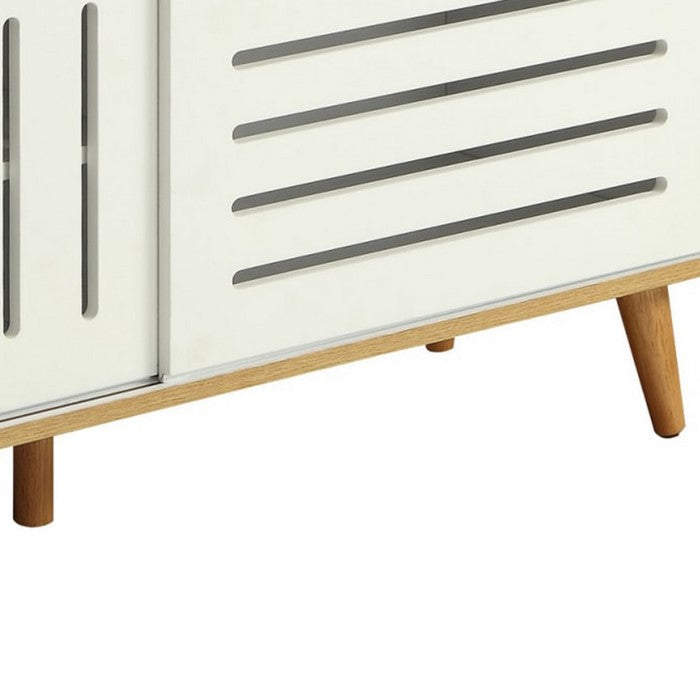 Rectangle Console Table with 2 Sliding Doors, Brown and White