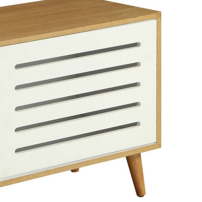 Rectangle Console Table with 2 Sliding Doors, Brown and White