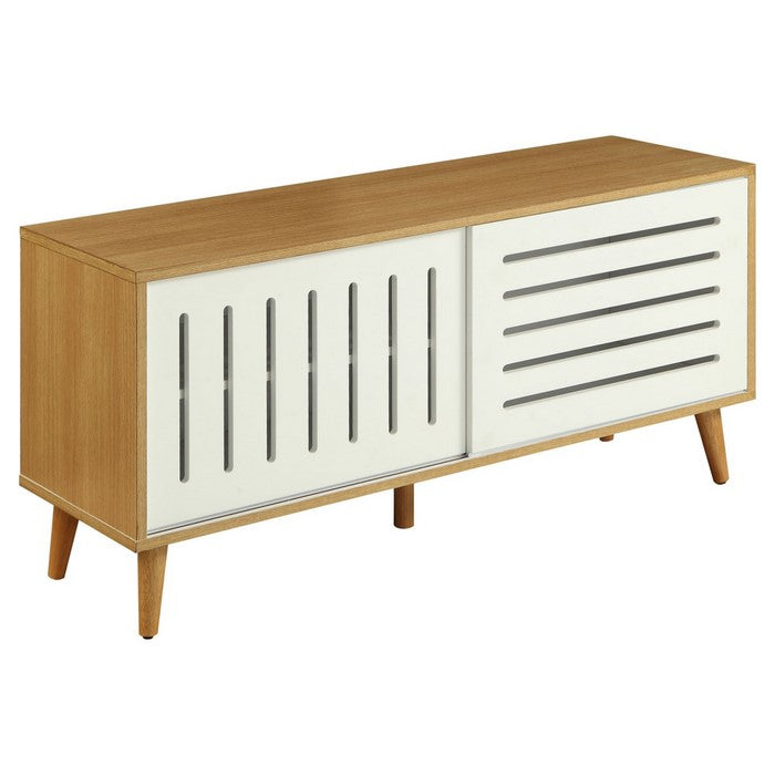 Rectangle Console Table with 2 Sliding Doors, Brown and White