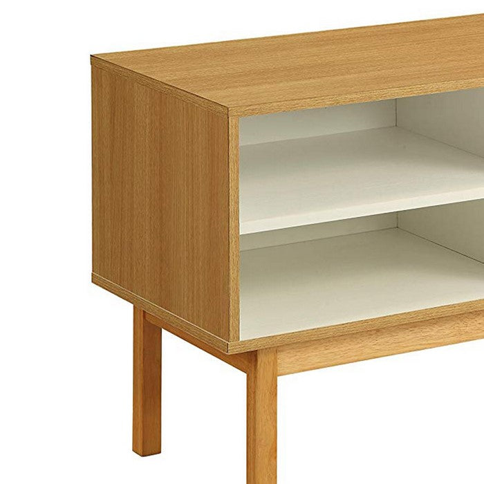 Wooden Rectangular Console Table with Five Open Compartments, Brown and White