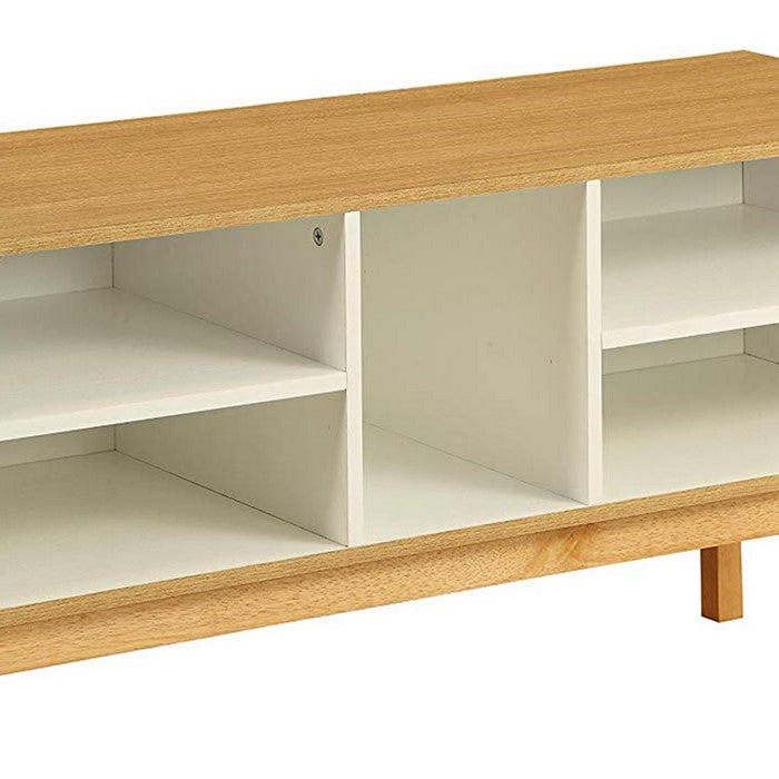 Wooden Rectangular Console Table with Five Open Compartments, Brown and White