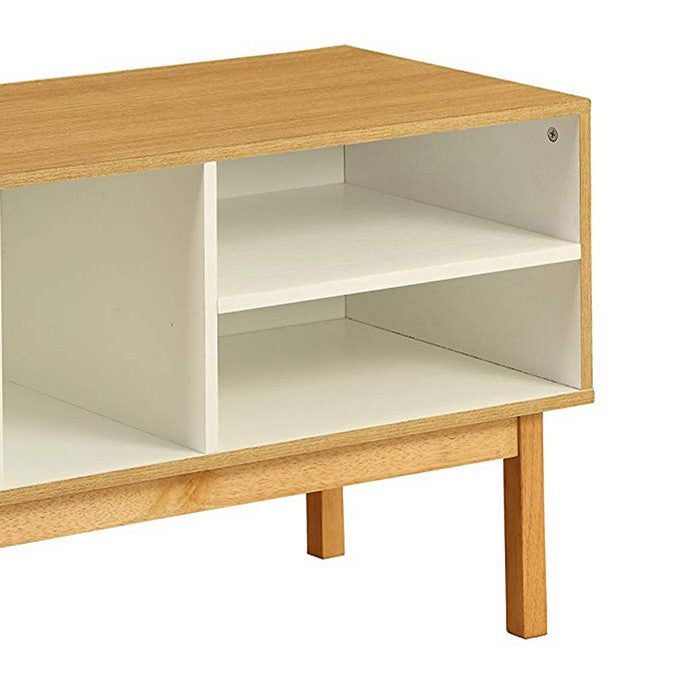 Wooden Rectangular Console Table with Five Open Compartments, Brown and White