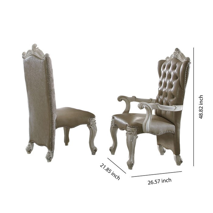 Leatherette Side Chair with Padded Seat, Set of 2, Brown