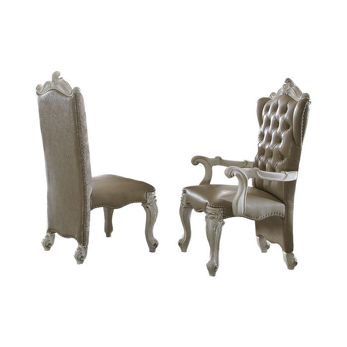 Leatherette Side Chair with Padded Seat, Set of 2, Brown